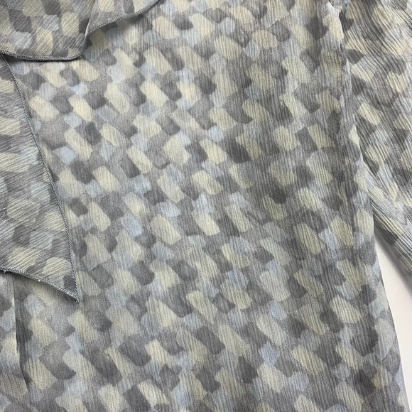 SOLD Armani Collezioni Vintage Y2K Gray 3/4 Crop Sleeve Ruffle Neck Sheer Silk - Picture 6 of 14